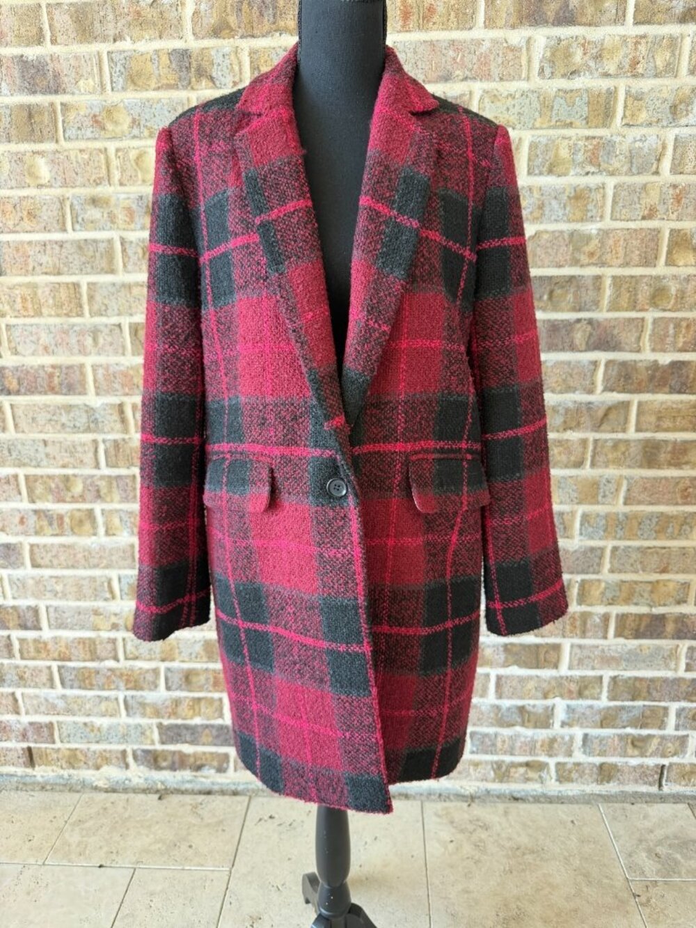 1. STATE womens plaid tweed winter coat single button size large